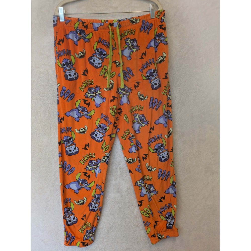 Disney Stitch Pajama Pants Girl's Large 12/14 Orange Halloween Boo‎ Beware Plush